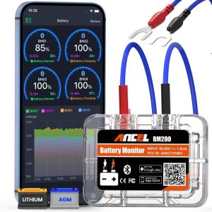 imageANCEL BM200US Car Battery Tester 12V Automotive Battery Monitor Bluetooth Auto Battery Load Tester with Cranking Charging Test Alarm Record Voltage History Voltmeter for CarRVMotorcycleTruckBoatOrange